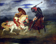 דו-קרב בין אבירים המצוידים בשריון לוחות. ציור מאת אז'ן דלקרואה